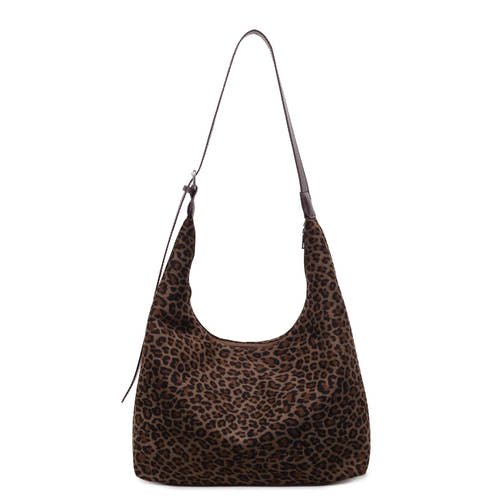 Leopard print suede shoulder bag