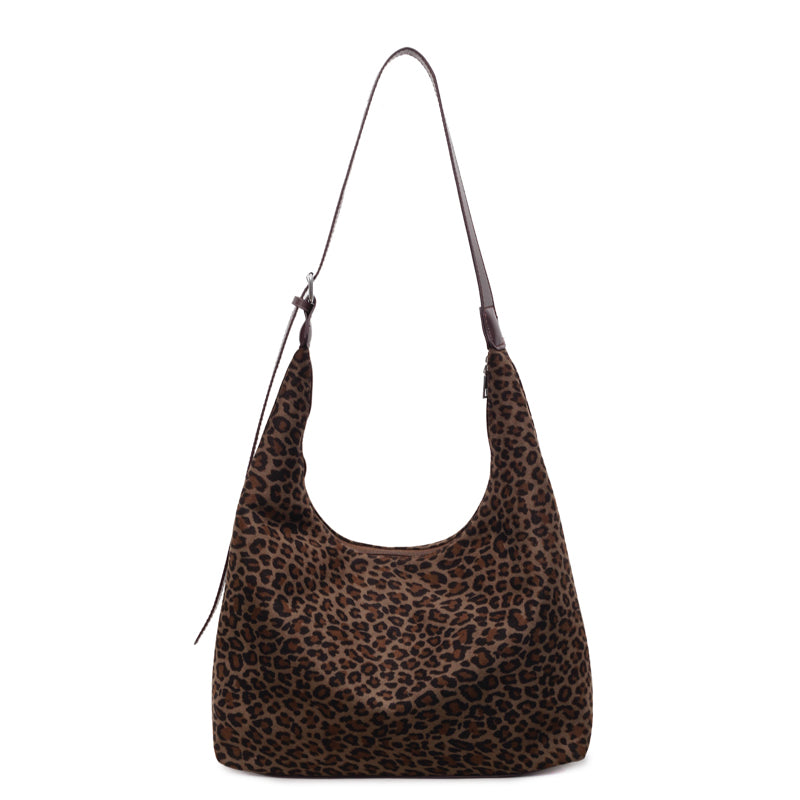 Leopard print suede shoulder bag