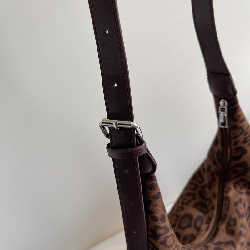 Leopard print suede shoulder bag