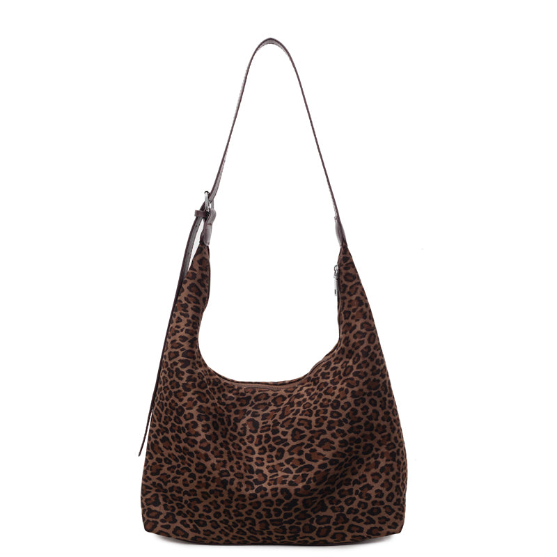 Leopard print suede shoulder bag