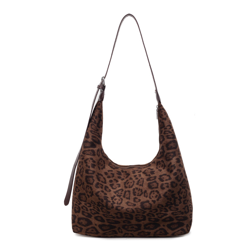 Leopard print suede shoulder bag