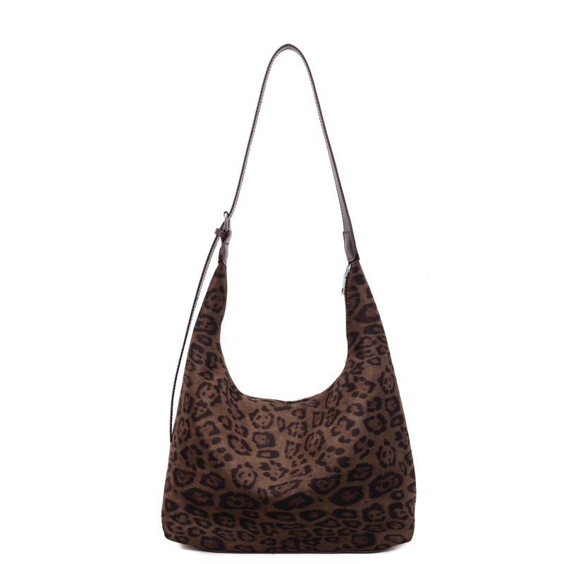 Leopard print suede shoulder bag